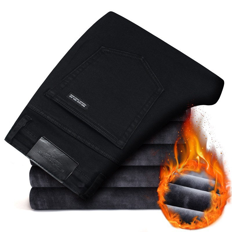 Plus Velvet Slim Straight Leg Stretch Men's Jeans