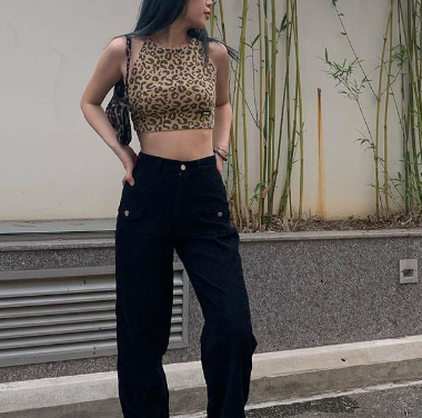 Leopard Print Halter Strap Vest - European & American Style