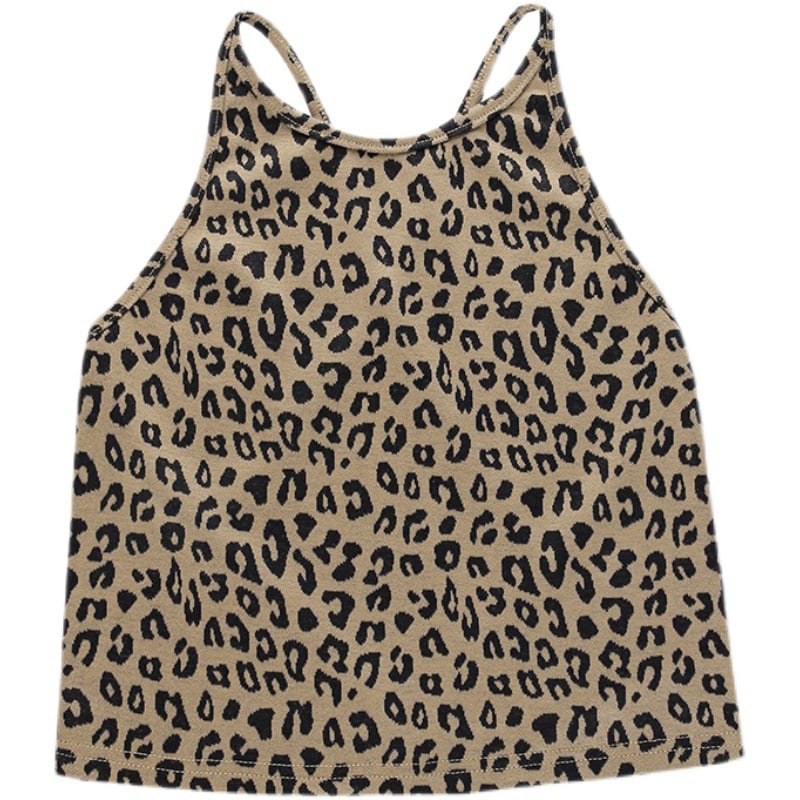 Leopard Print Halter Strap Vest - European & American Style
